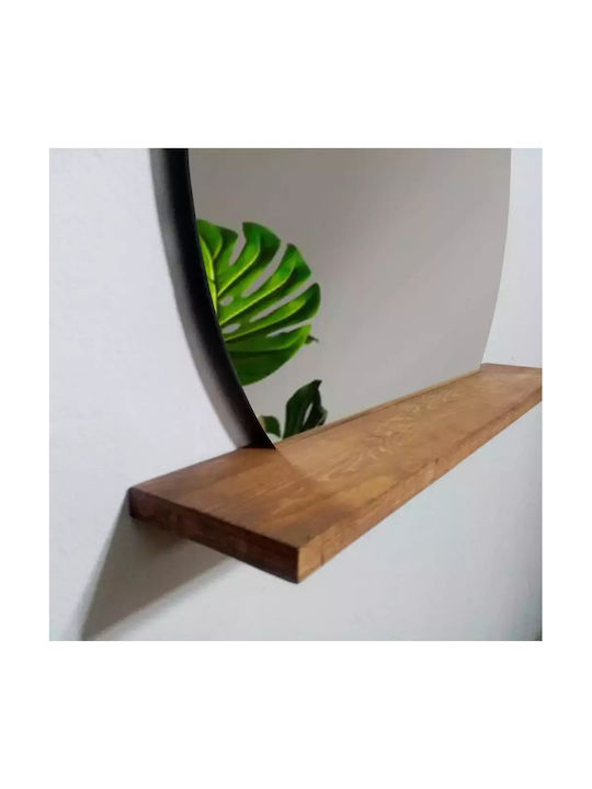 Runder Wandspiegel Holzregal – 65 cm