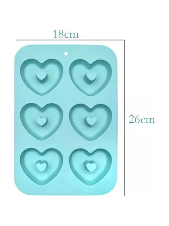 Silicone Bakeware Tins & Trays 6 Heart Donuts Turquoise
