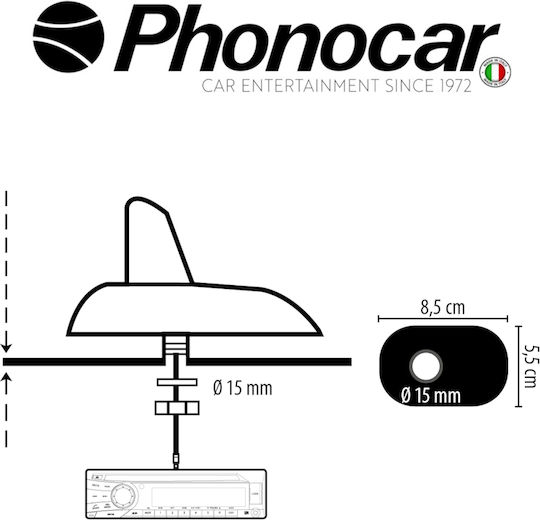 Phonocar Car Antenna Roof Shark for Radio with Amplifier