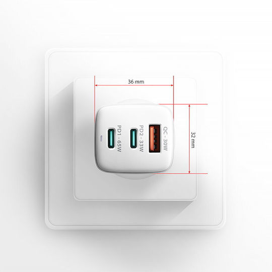 Axagon Φορτιστής Χωρίς Καλώδιο GaN 65W Power Delivery / Quick Charge 3.0 Λευκός (ACU-DPQ65W)