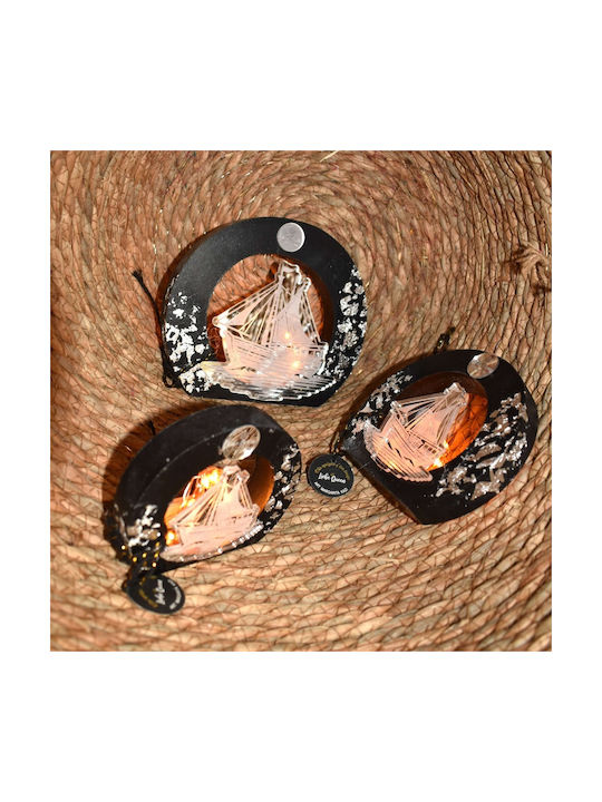 LiebeQueen Handmade Tabletop Lucky Charm Boat Silver made of Wood 1pcs