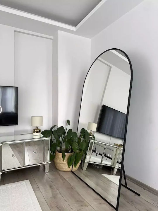SteweHome Oglindă Arcuită cu Cadru Metalic Negru 180x100cm
