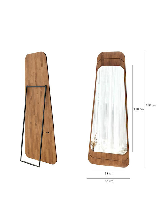 SteweHome Oglindă De Podea Asimetrică Cu Cadru Din Lemn Bej 170x65cm