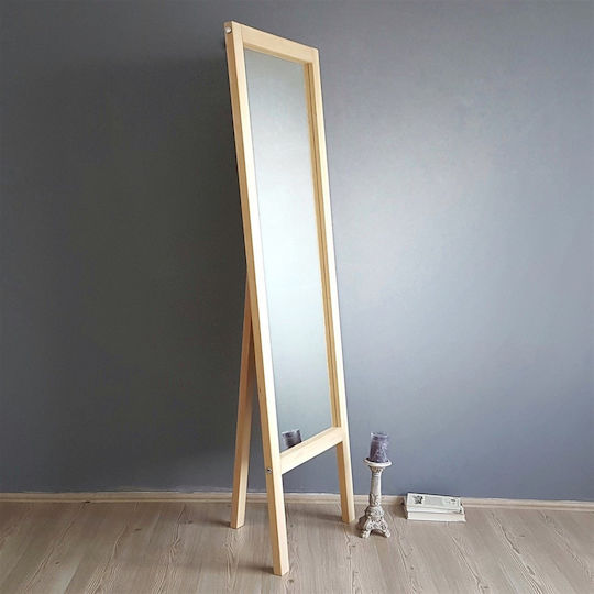 SteweHome Oglindă De Podea Cu Cadru Din Lemn Bej 170x55cm