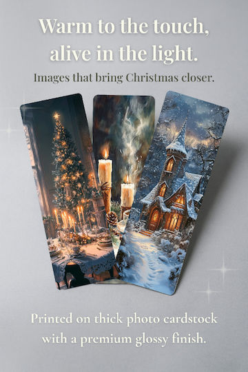 Set 12 Winter Christmas Bookmarks Obro Silent Lights Vintage Illustrations Premium Glossy Photo Card