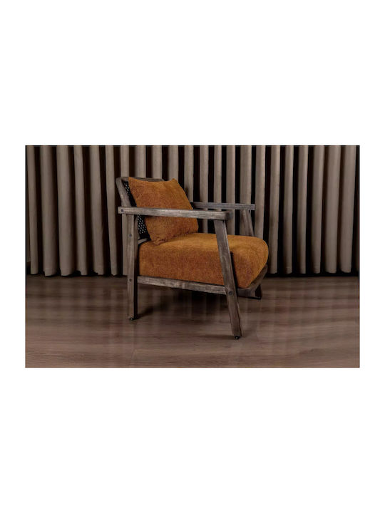 Orange Fabric Armchair of Brick Dark Walnut Wooden Base 65x78x55cm
