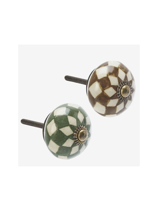 Madam Stoltz Antique Knob Furniture made of Ceramic & Metallic Off White/green D40mm TA41334139-G 1pcs