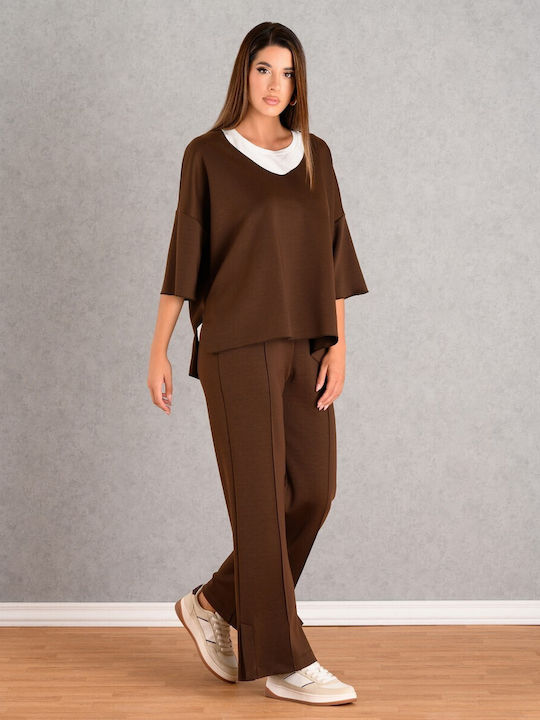 Women's Crop Top with V Neckline Brown