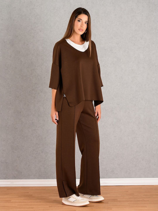 Women's Crop Top with V Neckline Brown
