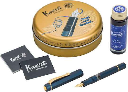 Kaweco Piston Sport Al Navy-Gold Starter Set Fountain Pen with Ink F Fine