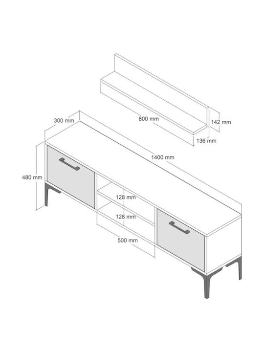 TV Stand Upper Shelf Walnut 140x30x48 Cm