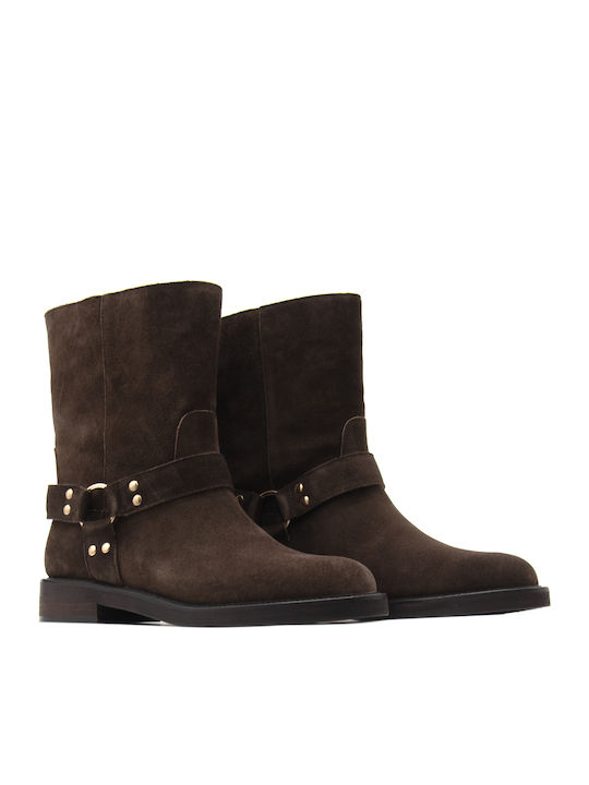 Wildleder Damen Biker-Stiefel Braun