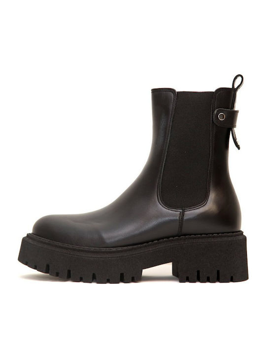Leather Women's Chelsea Boots with Medium Heel Black