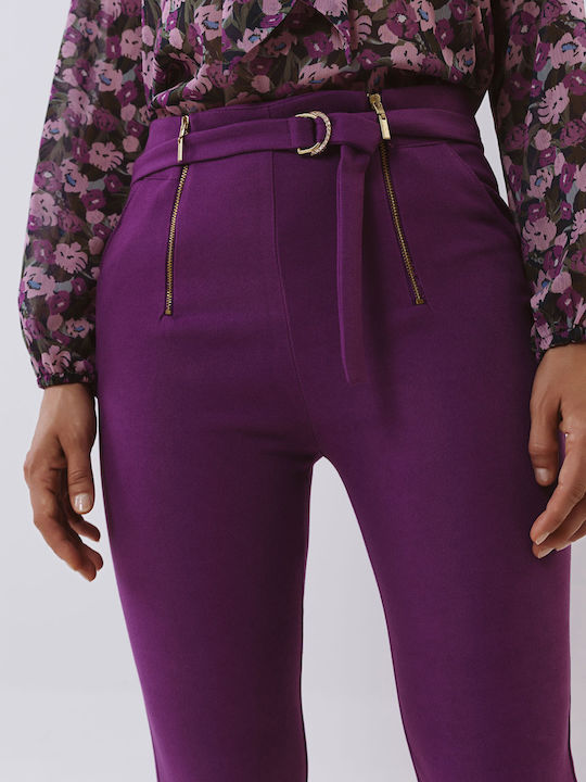 Damen Stoff Hose Schlag Brown