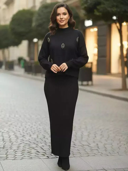 Women's Black Set with Pants with Elastic in Relaxed Fit