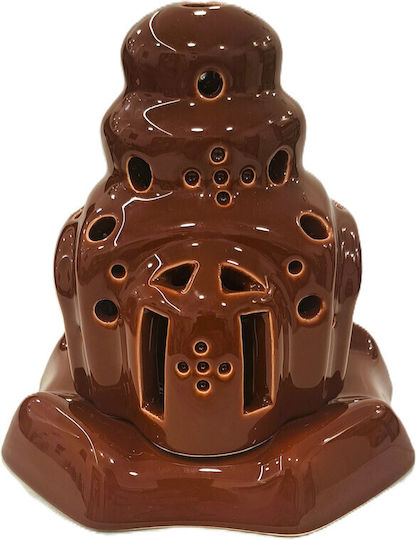 Ceramic Vigil Oil Lamp Church Ceramic Glazed Vigil Oil Lamp Church Brown White 16cm Height 16cm Width