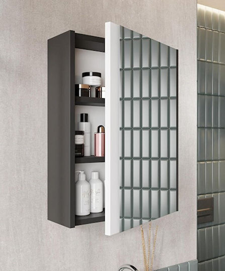 Bathroom Cabinet 50cm With Mirror & White Sink – Matt Grey MDF 52 X 50 X 40 Cm
