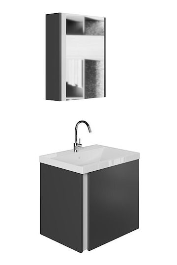 Bathroom Cabinet 50cm With Mirror & White Sink – Matt Grey MDF 52 X 50 X 40 Cm