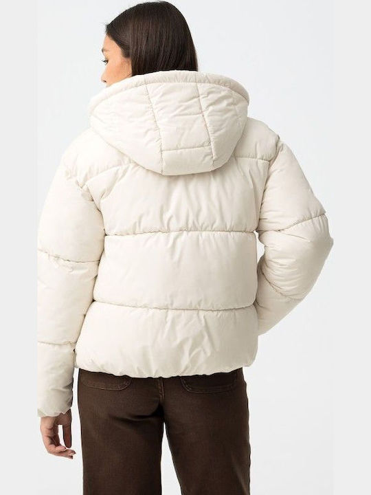 Κοντό Γυναικείο Puffer Μπουφάν για Χειμώνα White