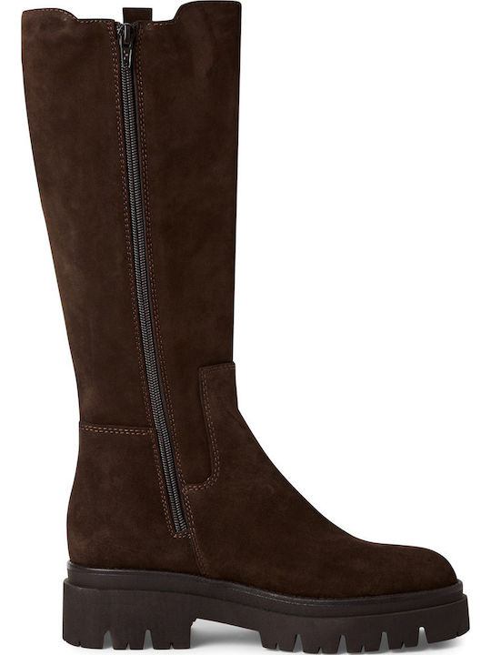 Leather Medium Heel Women's Boots Brown