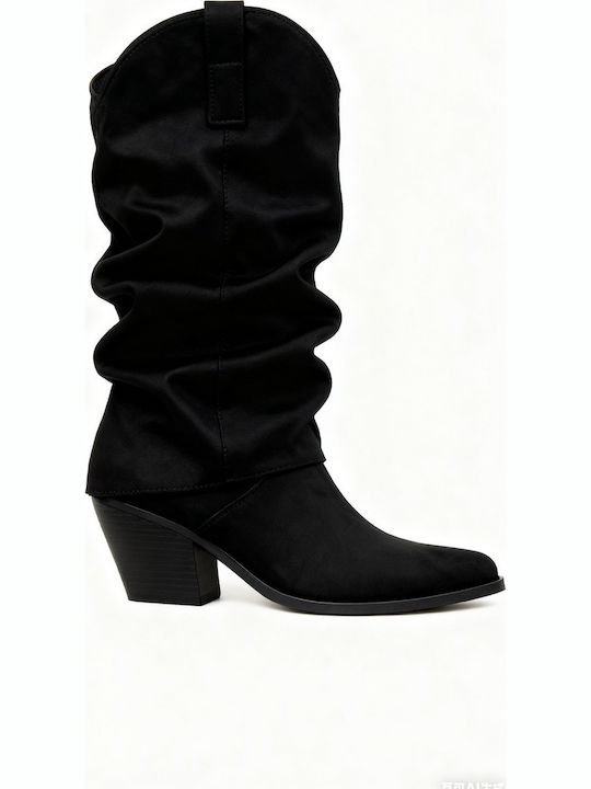 Suede Cowboy Boots Pointed Black