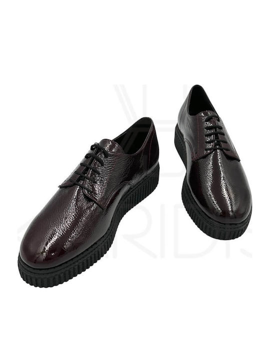 Leder Damen Oxfords in Burgundisch Farbe