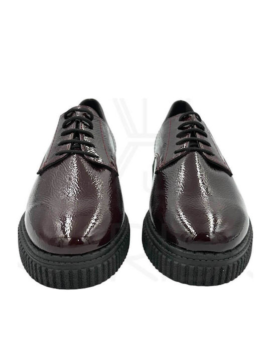 Leder Damen Oxfords in Burgundisch Farbe