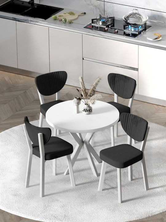 Dining Room Furniture Set 90x90 Round 4 White Chairs