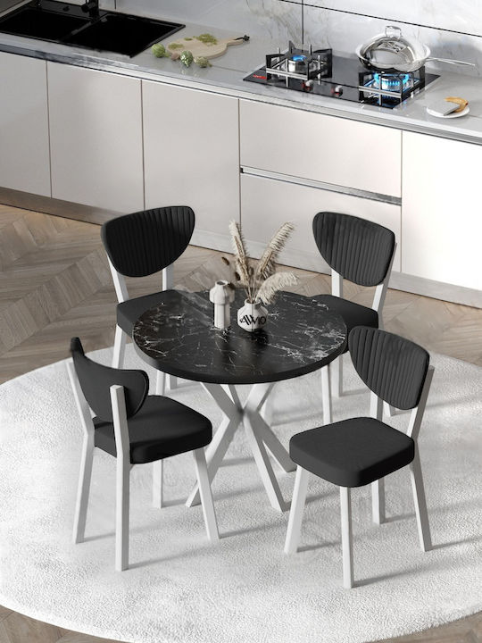 Set Trapezării 90x90 Rotund Cu 4 Scaune Albe