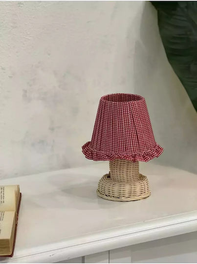 SteweHome Tischlampe mit Karomuster Stoff Rattan Retro Kabellose Schreibtischlampe