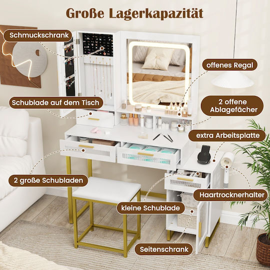 Schminktisch Metallisch Gelb mit Spiegel 112x39.5x145cm Schminktisch Metallisch Gelb mit Spiegel 112x39.5x145cm