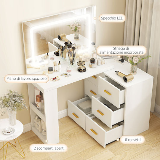 Floor-standing Bedroom Makeup Dressing Table Wooden White with Mirror 118x78x135cm