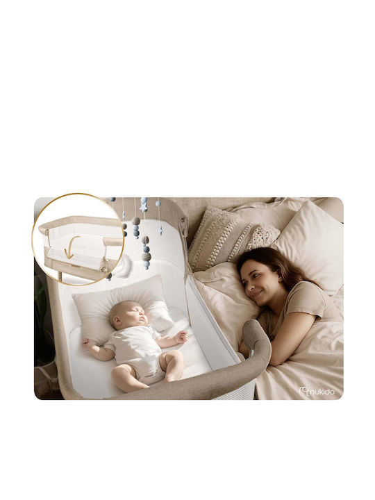 Nukido Babywiege Laufstall mit Matratze und Rädern Beiges