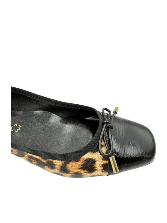 Anatomic Patent Leather Pointed Toe Brown Low Heels Animal Print