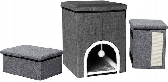 Căsuță Multifuncțională Pentru Pisici 3 Nivele Zola Pat Moale Panou De Scratching Din Sisal Jucărie Suspendată Pliabilă 76 X 42 X 33 Cm Gri
