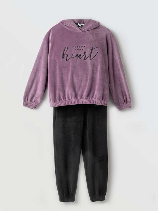 Kids Sweatpants Set Purple 2pcs Heart