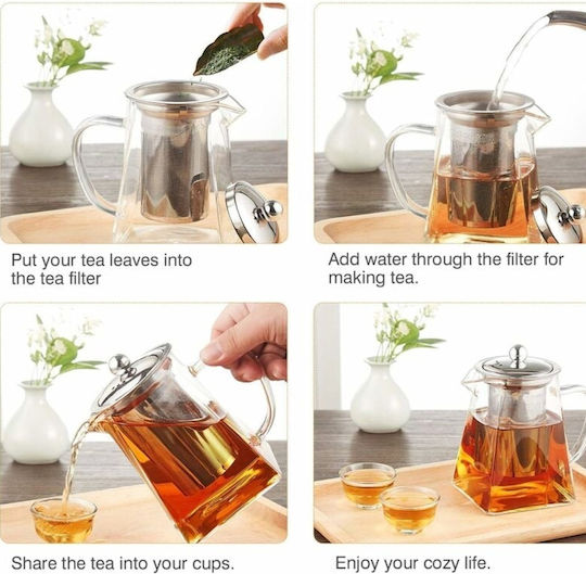 Ceainic cu Filtru Sticlă Transparent 900ml