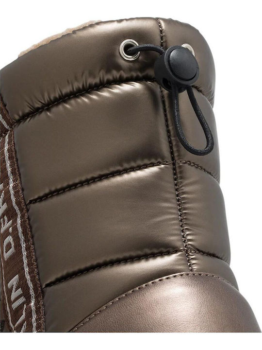 Synthetic Leather Medium Heel Snow Boots with Laces & Fur Nordic Brown