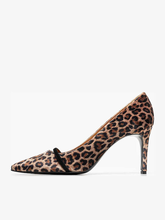 Semiramis Δερμάτινες Γόβες Animal Print Καφέ