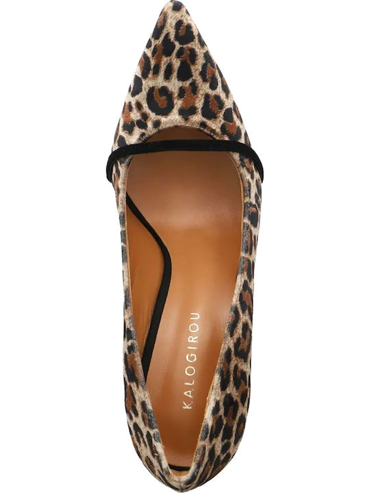 Semiramis Δερμάτινες Γόβες Animal Print Καφέ