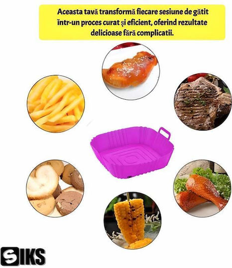 Tavă Protectoare din Silicon Siks pentru Air Fryer Universală Prăjire Coacere Reutilizabilă Pătrată Mov