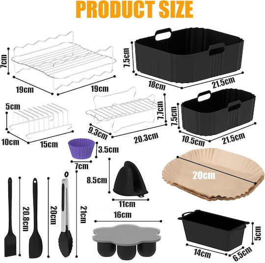 Set 19 Accesorii Tefal Ey9018 Dual Easy Fry 5 Air Fryer 2/3 1 L Tăvi Din Silicon Suporturi Clești Forme Pentru Brioșe Tavă Pentru Pâine Multifuncțional