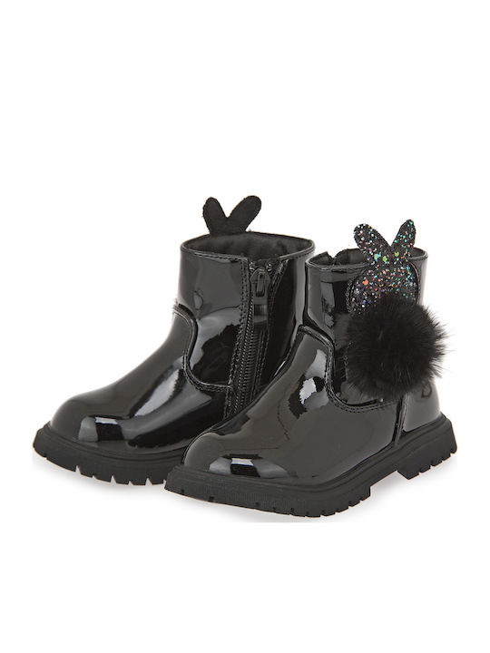 Kids Boots from Patent Leather with Zipper Black