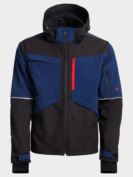 Stenso Work Jacket Reflective Softshell with Fleece Lining and Detachable Hood Black
