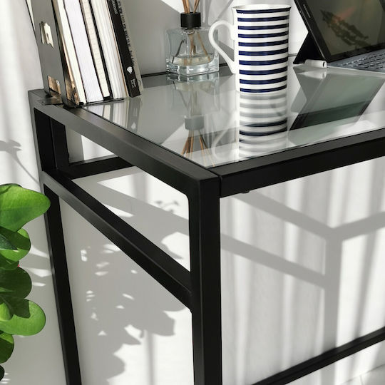 Birou Network Calisma Masasi Sticlă Negru Cu Picioare Metalice 100x45x75cm