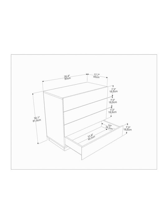 Συρταριέρα Lines 322rtc1509 90x45x81,6cm Oak