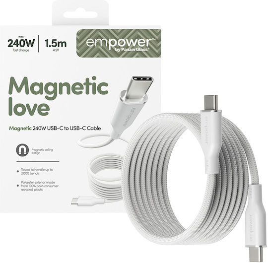 Empower by PanzerGlass Magnetic USB 2.0 Cable USB-C Male - USB-C 240W PD White 1.5m