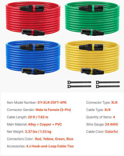 Vevor XLR male to 7.62m Cable Gold (KNYPXKNGDM25XDW13001V9)