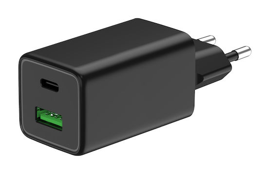 Powertech Φορτιστής Χωρίς Καλώδιο GaN με Θύρα USB-A και Θύρα USB-C 65W Power Delivery / Quick Charge 4.0 Μαύρος (PT-1501)