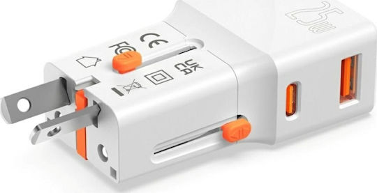 4Smarts Charger Without Cable with USB-A Port and USB-C Port 25W Power Delivery / Quick Charge 2.0 / Quick Charge 3.0 Whites (Travel)
